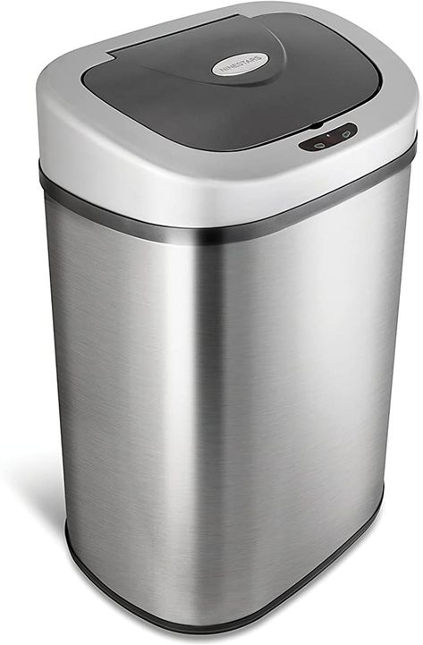 Amazon.com: NINESTARS Automatic Touchless Infrared Motion Sensor Trash Can with Stainless Steel Base & Oval, Silver/Black Lid, 21 Gal : Home & Kitchen Pull Out Trash Cans, Kitchen Waste Bin, Kitchen Electronics, Kitchen Trash Cans, Trash And Recycling Bin, Sensors Technology, Recycle Trash, Garbage Can, Waste Basket