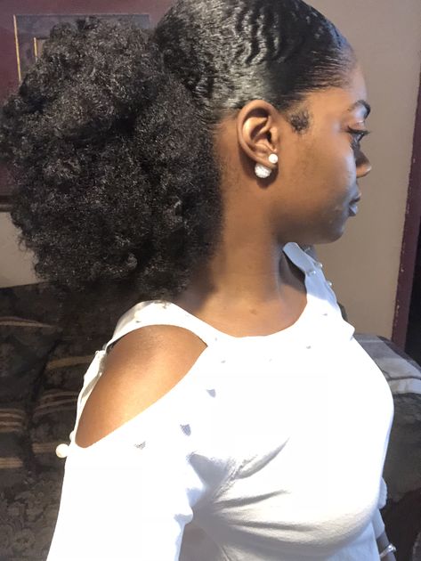 Middle Part Low Ponytail Black Women Natural, Low Afro Puff Ponytail, Back Puff Hairstyle, Sleek Puff Natural Hair, Fake Puff Hairstyles, Low Afro Puff, 4c Slick Back Puff, Puff Ball Hairstyle, Puff Balls Hairstyle Natural Hair