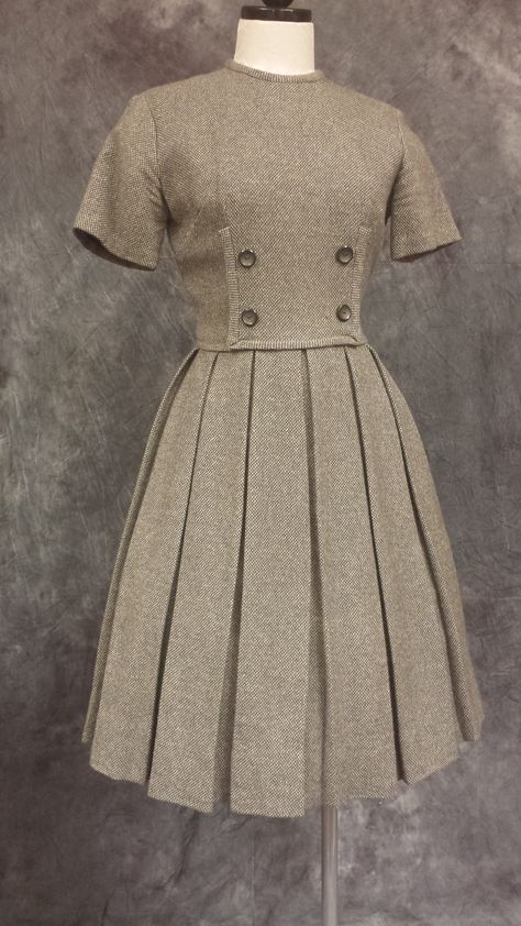 c.1955 dress of wool with box pleated skirt and Normay label. Modest Dresses Fashion, Corporate Dress, Chic Dress Classy, Business Attire Women, Womens Trendy Dresses, Stylish Work Attire, Classy Dress Outfits, Uniform Fashion, Classy Work Outfits