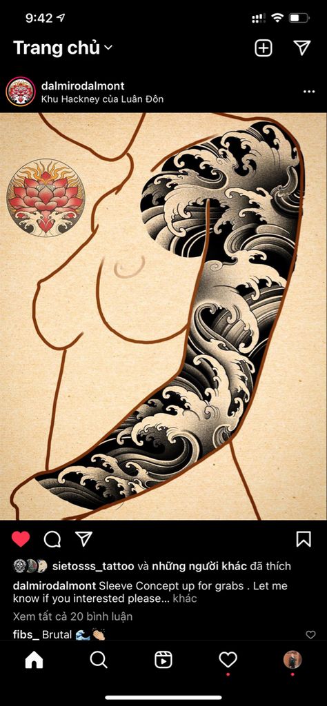 Wave Tattoo Sleeve, Japanese Water Tattoo, Japanese Wave Tattoos, Ocean Sleeve Tattoos, Koi Tattoo Sleeve, Japanese Tattoos For Men, Wave Tattoo Design, Wave Drawing, Men Tattoos Arm Sleeve