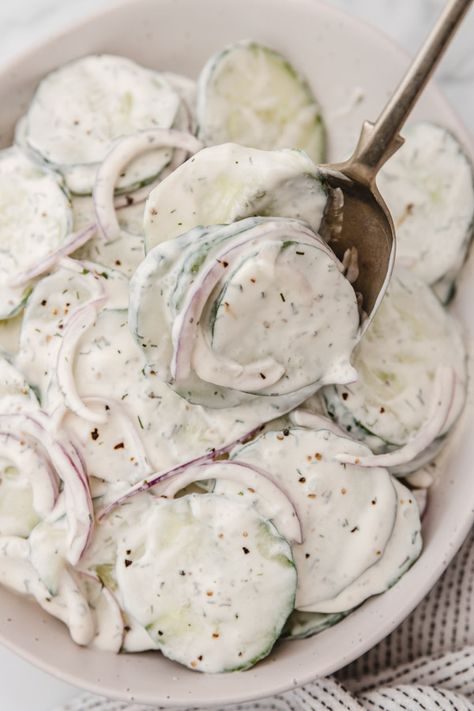 Creamy Cucumber Salad With Sour Cream Creamed Cucumber Salad, Salad With Sour Cream, Sour Cream Recipe, Lemon Orzo Salad, Creamy Tuna Pasta, Dill Salad, Cucumber Dill Salad, Lemon Pepper Chicken Wings, Creamed Cucumbers