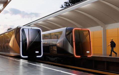 Art. Lebedev Studio tries to reinterpret the classic metro trains into modern and functional public transportation. The task was simple, to design a breathtaking metro train. Metro Train, Future Transportation, Futuristic Art, Futuristic City, Future City, Futuristic Cars, Futuristic Technology, Transportation Design, Future Technology