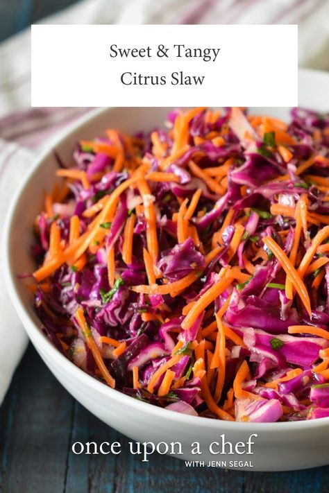 Sweet & Tangy Citrus Slaw Citrus Slaw, Thai Crunch Salad, Mango Slaw, Red Cabbage Salad, Healthy Healing, Once Upon A Chef, Bulgogi Beef, Vegetarian Cabbage, Slaw Recipes