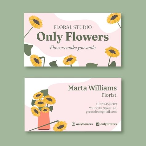 Hand drawn plants florist job horizontal business card Flower Shop Business Card, Drawn Plants, Florist Business Card, Floral Business Cards, Flower Business, Random Ideas, Local Business, Vector Hand, Floral Cards