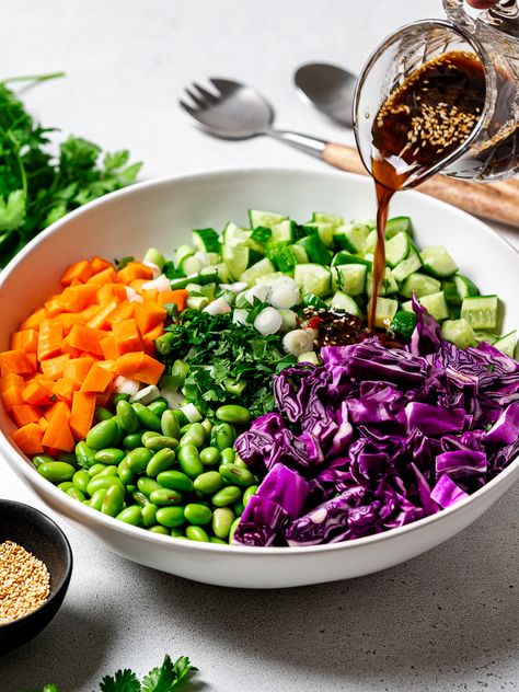 Chopped Thai Salad With Sesame-Ginger Dressing - Sandra Valvassori Thai Chopped Salad, Cabbage Varieties, Pistachio Crusted Salmon, Sesame Ginger Dressing, Cabbage Rice, Thai Salad, Thai Salads, Sesame Ginger, Ginger Dressing