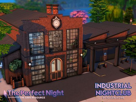 The Sims Resource - The Perfect Night - Industrial Nightclub Sims 4 Nightclub No Cc, Industrial Nightclub, Sims 4 Club, Bungalow Living Room, Sims Memes, Factory House, Building Inspiration, Own Room, Sims Builds