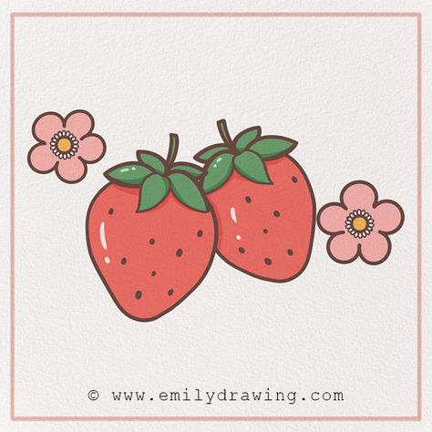 How to Draw a Strawberry – Emily Drawing Draw A Strawberry, Emily Drawing, Cute Flower Drawing, Digital Art Programs, Strawberry Drawing, Speed Draw, Strawberry Art, Cool Art Projects, Cute Strawberry