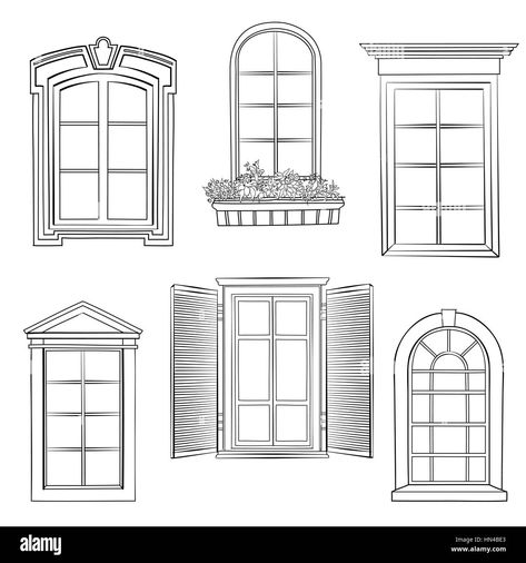 Window Drawing Ideas, Window Sketch, Victorian Windows, Window Drawing, Architecture Drawing Art, Drawing Templates, House Drawing, Doodle Sketch, Detailed Drawings