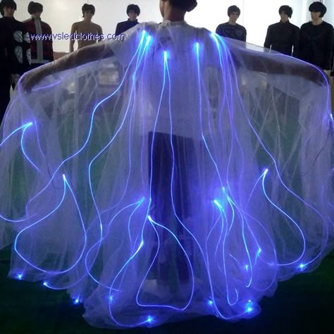 full-color Fiber Optic LED Light Shawl Glowing Costume, Light Up Costumes Diy, Fiber Optic Clothing, Led Outfit, Light Up Mermaid Costume, Led Light Dress, Fiber Optic Fabric, Led Clothes, Light Costume