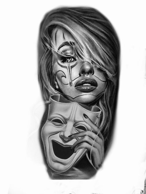 Payasa Tattoo, Leg Sleeve Tattoos, Hand Tattoo Designs, Leg Tattoo Ideas, Face Tattoos For Women, Chicano Tattoos Sleeve, Catrina Tattoo, Skull Girl Tattoo, Girl Face Tattoo