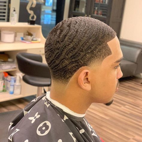 Wave Haircut Men Black, Waves Men Hair, Waves With Taper Fade, 360 Waves Men Taper, Men Low Taper Fade, Low Taper Waves, Men Waves Haircut, Waves Taper Fade, Men Low Taper