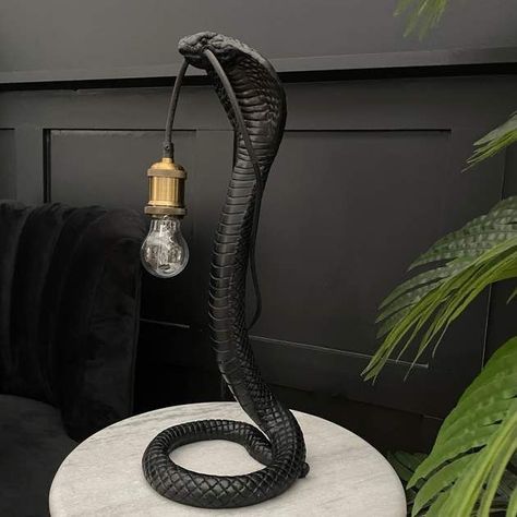 Weird Home Decor, Snake Lamp, Home Accessories Ideas, Black Room Decor, Dark Decor, Dark Home Decor, Goth Home, Goth Home Decor, Dark Home