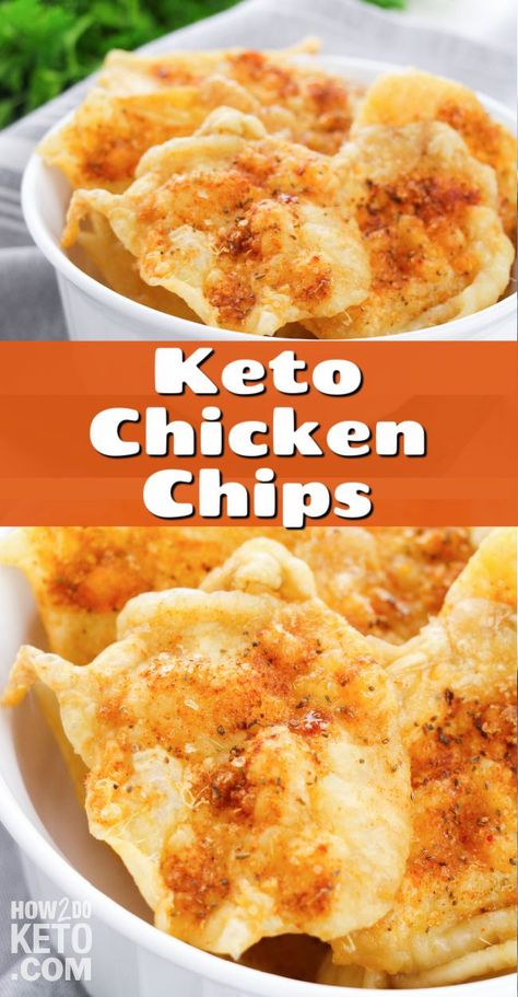 Keto Chicken Skin Chips are the perfect alternative to greasy potato chips! Crispy and salty, these chips aren’t actually chips at all! Shhh…we won’t tell if you don’t! Only 1 gram of carbs! Chicken Skin Chips, Baked Keto Chicken, Chip Alternative, Keto Chips, Chicken Chips, Low Carb Potatoes, Chicken Crisps, Potato Chip Recipes, Low Carb Chips