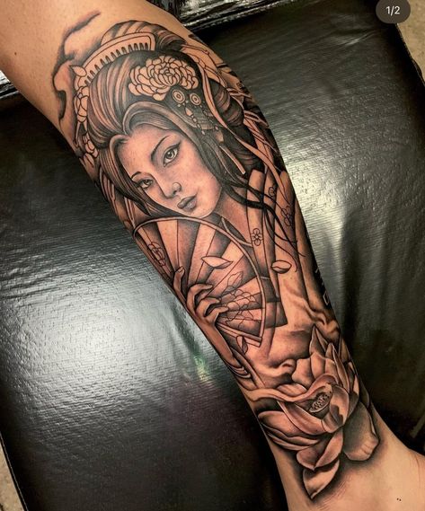 Arm Tattoos, Itachi Mangekyou Sharingan, Geisha Tattoo, Full Sleeve Tattoo Design, Mangekyou Sharingan, Medusa Tattoo, Full Sleeve Tattoo, Blossom Trees, Forearm Tattoos