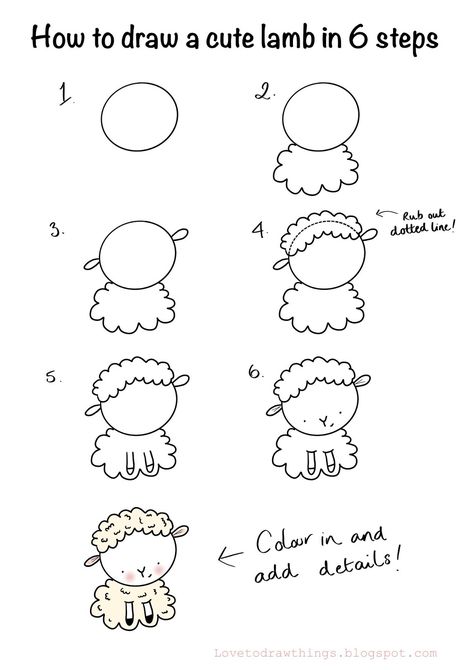 Trin For Trin Tegning, Drawing Instructions, Cute Lamb, Easy Drawings For Kids, Easy Doodles Drawings, Easy Doodle Art, Christmas Drawing, Step Drawing, Bullet Journal Doodles