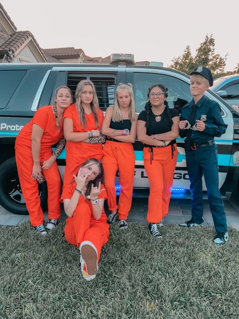 Cops Robbers Costume, Cop And Robber Costume Duo, Police Family Costume Ideas, Cops Vs Robbers Spirit Week, Cops And Robbers Football Theme, Cops And Prisoner Costume Group, Cop And Inmate Costume Best Friends, Neon Robbers Halloween Costume, Jail Break Football Theme