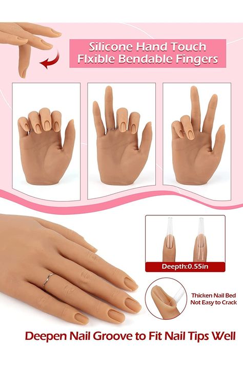 LIONVISON Practice Hand for Acrylic Nails, Silicone Nail Hand Practice, Flexible Fingers Fake Training Hand False Mannequin Hands for Nail Practice, Hand Model Kit for Nail Supplies Manicure Beginners Practice Hand For Nails, Fake Hand For Nails, Practice Nail Hand, Nail Practice Hand, Artificial Hand, Nail Training, Nails Country, Diy Makeup Remover, Nail Practice