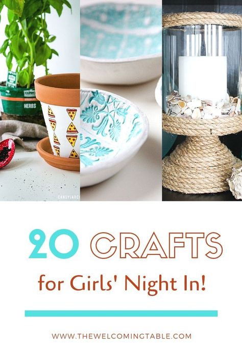 Looking for Girls' Night In craft ideas? Easy and yet super fun, here are 20 that your friends will LOVE! All skill levels and interests! Check them out! #craftideas #crafts #girlsnightin #momsnightin Crafts For Ladies Group Easy Diy, Crafts For Womens Retreat, Wine Night Crafts, Fun Ladies Night Craft Ideas, Fun Crafts For Women, Crafts For Girls Night Adults, Easy Craft Night Ideas, One Day Crafts For Adults, Diy Group Crafts For Adults