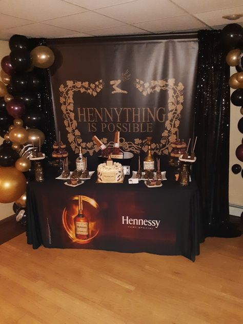 Hennessy Party Ideas For Men, Hennessey Birthday Party Ideas, Hennessey Theme Party Ideas, Hennything Is Possible Party, Henny Birthday Ideas, 37th Birthday Ideas For Men Party Themes, Henny Theme Party Ideas, Hennessy Themed Birthday Party, Hennessy Theme Party Ideas