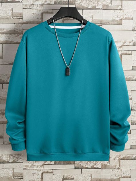 Casual Blue Sweatshirt With Fleece Lining, Blue Sweatshirt Outfit, Cheap Blue Men's Sweatshirt, Teal Sweatshirt, Aesthetic Fashion Men, Casual Blue Soft-washed Sweatshirt, Teal Mens Sweater, Male Sweaters, Teal Outfits