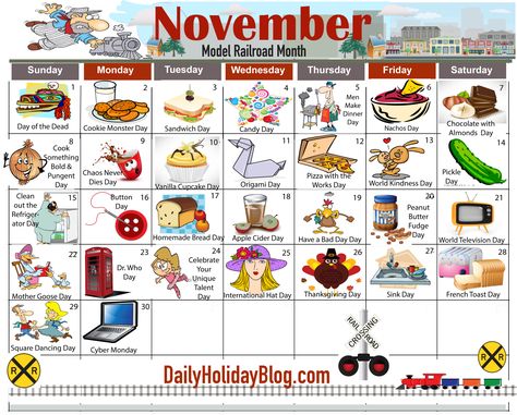 november daily holiday calendar Dec Calendar, National Holiday Calendar, Silly Holidays, Graphic Design Magazine, All The Months, Best Holiday Cookies, National Day Calendar, Monthly Activities, Wacky Holidays