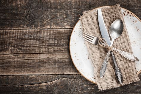 Rustic table setting by ff-photo. Vintage cutlery on a plate and wooden background#ff, #photo, #setting, #Rustic Background Ff, Ff Photo, Vintage Branding Design, Photo Setting, Rustic Table Setting, Barn Wedding Reception, Moody Photography, Vintage Cutlery, Photography Backgrounds