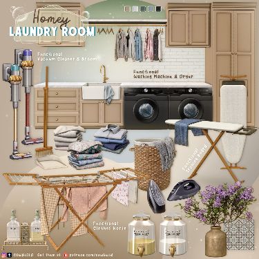 Cozy Laundry Room, Sims 4 Cc Furniture Living Rooms, Sims 4 Kitchen, Sims 4 Tsr, Sims Furniture, Sims 4 Traits, Mod Furniture, Sims Packs, Sims 4 Bedroom