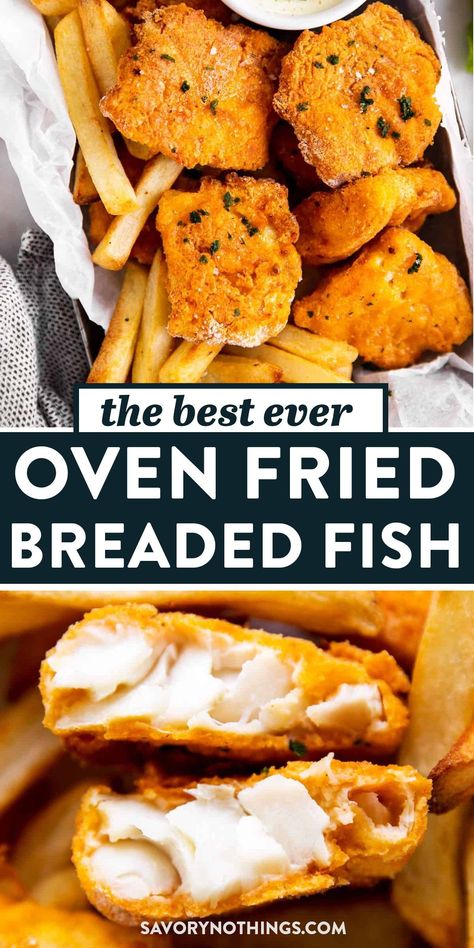 Breaded Baked Fish, Breaded Fish Recipe, Fries Recipe Oven, Fried Fish Recipe, Breaded Fish, Oven Fried Fish, Oven Baked Fish, Fish Breading, Crispy Oven Fries