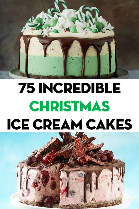 Ice Cream Cakes, Christmas Ice Cream Cake, Christmas Ice Cream, Ice Cream Cake Recipe, Christmas Cake Recipes, Cream Cakes, Christmas Food Desserts, Xmas Food, Dessert Cake