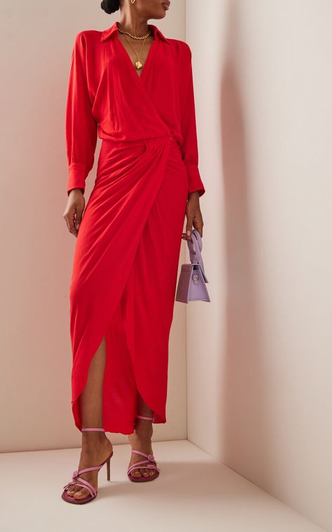 Plain Dress, Midi Wrap Dress, Church Dresses, Moda Fashion, Moda Operandi, Gowns Dresses, Designer Fashion, Oasis, Wrap Dress