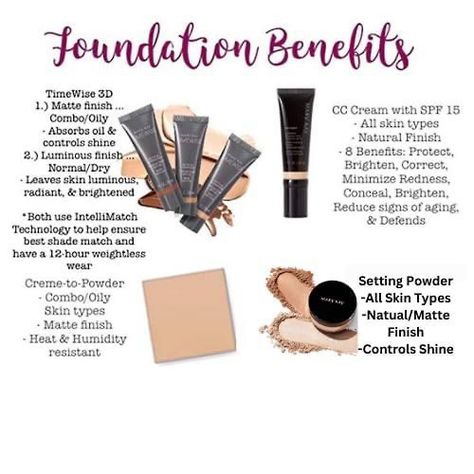 Foundation benefits. We have you covered! Cream To Powder Foundation, Mary Kay Facebook, Mary Kay Holiday, Mary Kay Foundation, Mary Kay Marketing, Mary Kay Business, Group Ideas, Beauty Consultant, Direct Selling