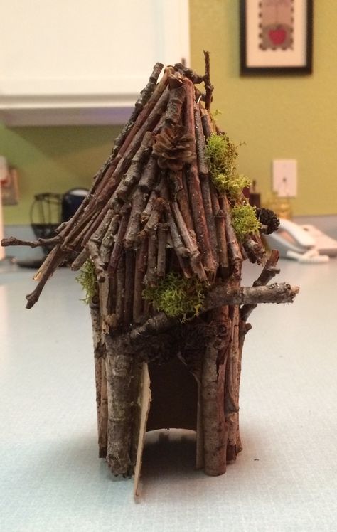 My first fairy house! Excited to add it to a garden tomorrow! Toilet Roll Fairy House, Bark Fairy House, Fairy Garden Ideas Enchanted Forest, Fairy Garden Books, Fairy Garden Pots, Fairy Tree Houses, Fairy House Crafts, Bird Houses Ideas Diy, Fairy House Diy