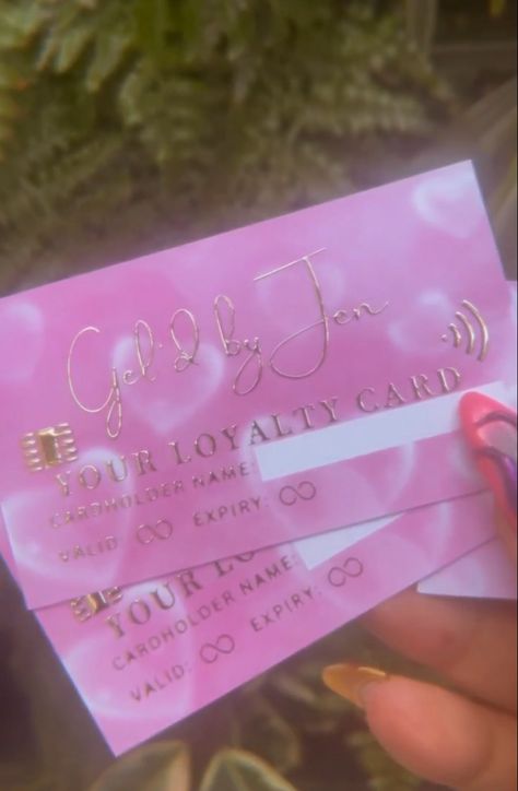 Pink airbrushed gold foil loyalty cards #goldfoil #businesscards #loyaltycards #nails #acrylicnails #smallbusinessneeds #starrrgraphics Nail Tech Loyalty Cards, Wax Business, Loyalty Card Design, Loyalty Cards, Business Baby, Planner Business, Insta Post, Loyalty Card, Product Ideas