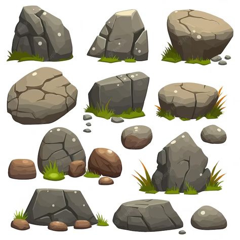 Rock Cartoon Drawing, Rock Illustration Stones, Rock Vector Illustration, Stone Drawing Ideas, Stone Illustration Rocks, Sea Rocks Drawing, Rock Drawing Reference, Stone Drawing Rocks, How To Draw Stone