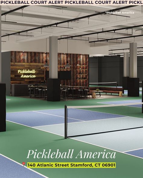 Pickleball Court Alert! 🚨 If you find yourself near Stamford, CT, stop by Pickleball America to visit one of the largest indoor pickleball venues in the US 🏓 This 80,000 sq. ft. facility offers everything from open play and leagues to private lessons and events. Enjoy top-notch amenities like lockers, a lounge, café, and even childcare. Perfect for players of all levels, it's the ideal spot to improve your game and connect with the community! 🌟 @pickleballamerica #PickleballisLife #Stamfo... Beautiful Pickleball Courts, Pickleball Court Design, Indoor Pickleball Court, Indoor Pickleball, Interior Render, Pickleball Courts, Sports Lounge, Stamford Ct, Golf Room