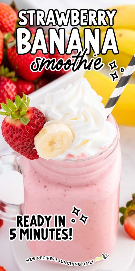 Strawberry Banana Smoothie Smoothie King Strawberry Banana Smoothie, Whipped Drinks, Banana Smoothie Recipes, Strawberry Banana Smoothie Recipe, Frozen Smoothies, Coffee Protein Smoothie, Strawberries And Bananas, Smoothie Recipes Strawberry, Homemade Smoothies