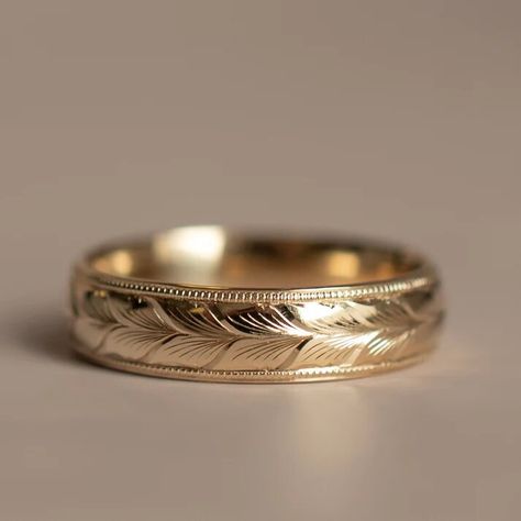 Men’s Floral Wedding Band, Kindred Lubeck, Gold Leaf Wedding Band, Floral Wedding Band, Minimalist Gold Ring, Solid Gold Wedding Band, Wedding Band Men, Leaf Wedding Band, Floral Wedding Bands