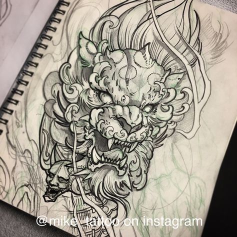 Foo Lion Tattoo, Foo Dog Tattoo Design, Japanese Tattoo Women, Foo Dog Tattoo, Lion Sketch, Kunst Tattoos, Japanese Dragon Tattoos, Fu Dog, Illustration Tattoo