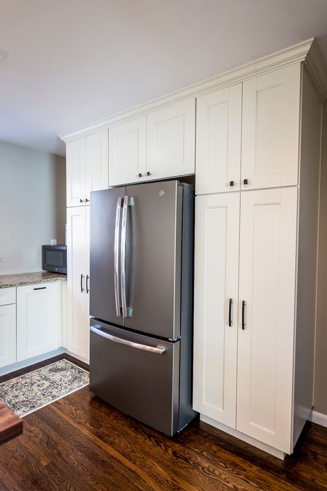 Cabinets Around Fridge, Bamboo Kitchen Cabinets, Double Oven Kitchen, Refrigerator Cabinet, Built In Pantry, Interior Design Minimalist, Pantry Wall, Large Pantry, Kitchen Remodel Design