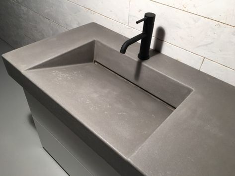 Concrete Bathroom Ramp Sink | broe design : broe design Concrete Ramp Sink, Concrete Ramp, Ramp Sink, Concrete Bathroom, Concrete Basin, Metal Sheet, Concrete Countertops, Powder Room, Bathroom Sink