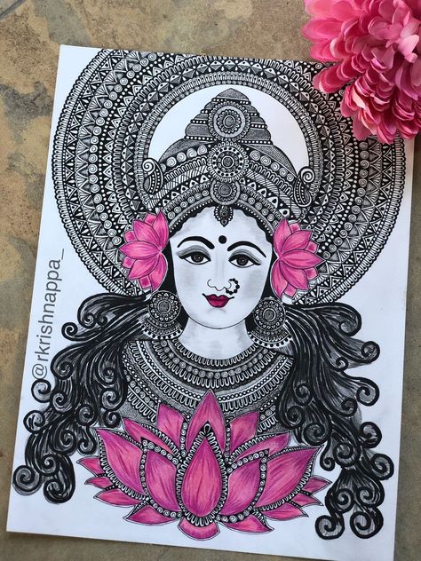 Pin On Spirit Lakshmi Art, Zantangle Art, Mandala Art Therapy, Lotus Art, Hindu Goddess, Doodle Art Drawing, Mandala Art Lesson, Madhubani Art, Mandala Artwork