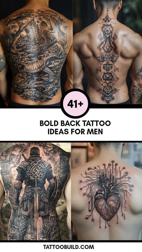 Explore 41 bold and striking back tattoo ideas for men, featuring unique designs and personal style. This pin showcases 4 stunning images, offering inspiration for custom body art choices. Viking Tattoos For Men Back, Large Back Tattoos Men, Viking Back Tattoo Men, Chest And Arm Tattoo Men, Nordic Back Tattoo, Back Tattoo Ideas For Men, Back Piece Tattoo Men, Back Tattoos For Men, Viking Tattoos For Men