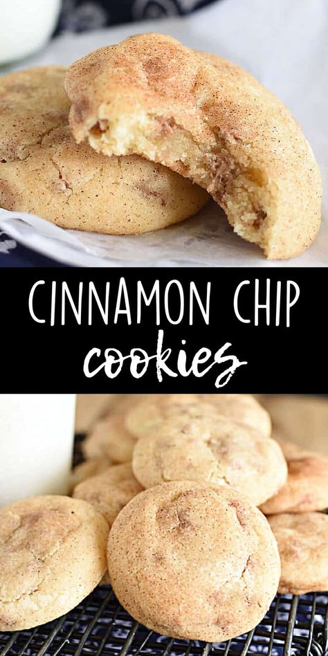 Cinnamon Chip Cookies are everything you love about classic snickerdoodle cookies, plus they are studded with Hersheys cinnamon chips. They are soft cookies, with chewy centers and slightly crispy edges. A no chill cookie recipe, Roll cookie dough balls in cinnamon and sugar. A perfect holiday cookie. No Chill Cookie Dough, Hershey Cinnamon Chips Recipes, Cinnamon Chip Cookies Recipes, Hershey's Cinnamon Chip Recipes, Recipes With Cinnamon Chips, Cinnamon Cookie Recipes, Biscone Recipe, Cookies With Cinnamon Chips, Cinnamon Chip Cookies