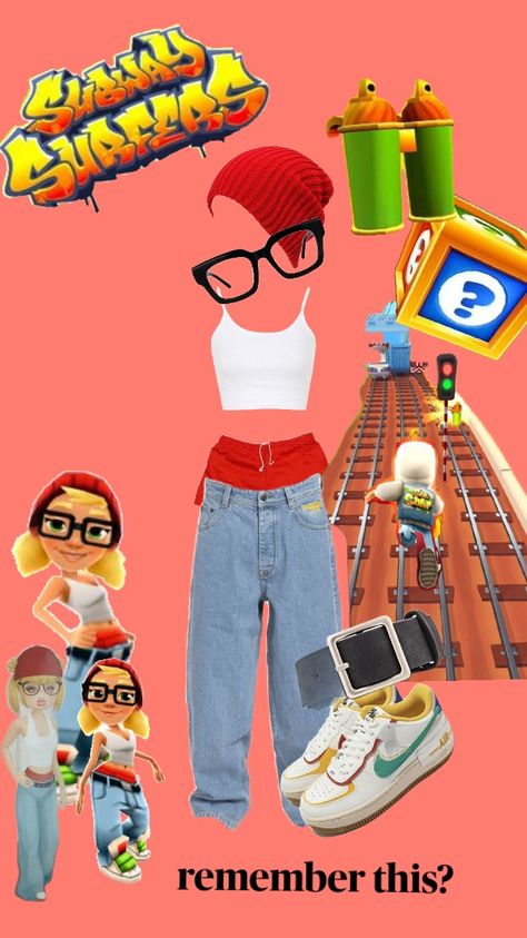 #subwaysurfers#thepast#thefeelingwhenubeatplayer2359 Subway Surfers Cosplay, Easy Group Costume Ideas, Subway Surfers Costume, Surfer Costume, Couple Costumes, Pretty Halloween Costumes, Pretty Halloween, Subway Surfers, Pretty Notes