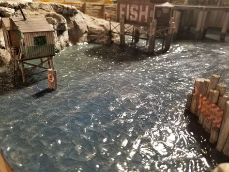 Waterfront Garden, Christmas Village Ideas, How To Make Water, Model Training, Making Water, Train Table, Village Ideas, Model Train Sets, Model Train Scenery