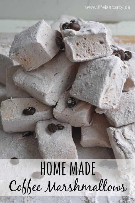 Homemade Coffee Marshmallows, Coffee Marshmallow Recipe, Marshmallow Recipe Ideas, Coffee Marshmallows, Marshmallow Homemade, Home Made Marshmallows, Christmas Marshmallows, Gourmet Marshmallows, Homemade Marshmallow Recipe