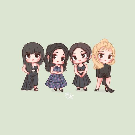 Blackpink Cartoon Art, Black Pink Cartoon Wallpaper, Blackpink Cartoon Cute, Kpop Chibi Blackpink, Rose Cartoon Blackpink, Blackpink Cartoon, Kpop Chibi Blackpink Jisoo, Rosé Chibi, Blackpink Pics