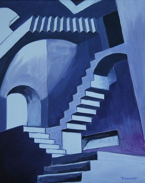 Painting Of Stairs Art, Stairs Painting Art, Infinite Stairs, Stairs Illusion, Optical Illusion Stairs, Stairs Abstract, Escher Stairs, Stairs Painting, Stairs Illustration