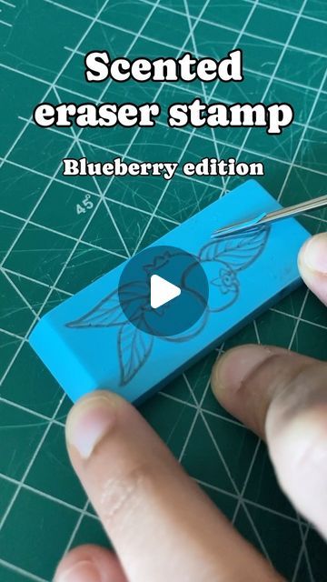 D Valenzuela - printmaker, illustrator, daydreamer on Instagram: "This is the 3rd scented eraser stamp in the series. I only have one scented eraser left…can anyone guess the fruit? 💙  #eraserstamps #blueberrylove #linocutprinting #satisfyingartreels #tinyprints" Carving Eraser Stamps, Eraser Printmaking, Eraser Stamp Ideas, Eraser Carving, Sculpting Ideas, Eraser Stamp, Carved Stamps, Stamp Ideas, Hand Carved Stamps