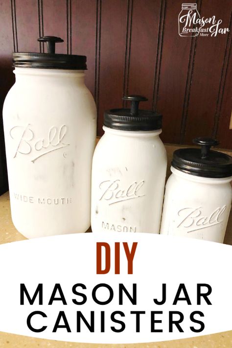 Canisters Diy, Easy Mason Jar Crafts Diy, Mason Jar Breakfast, Mason Jar Canisters, Mason Jar Dispenser, Easy Mason Jar Crafts, Dollar Diy, Mason Jar Kitchen, Diy Organizer